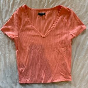 Ribbed Coral Short Sleeve Top